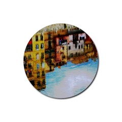 Architecture Art Blue Rubber Coaster (round)  by Modern2018