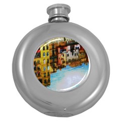 Architecture Art Blue Round Hip Flask (5 Oz) by Modern2018