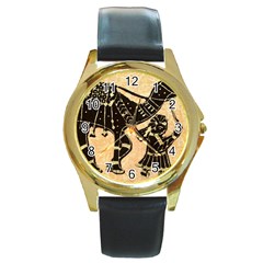 Antique Apparel Art Round Gold Metal Watch by Modern2018