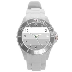 Elegant Shades Of Gray Stripes Pattern Striped Round Plastic Sport Watch (l) by yoursparklingshop