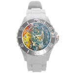 Colorful Abstract Texture  Round Plastic Sport Watch (L) Front