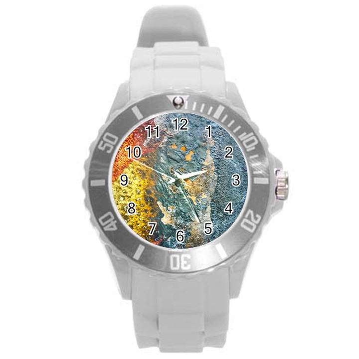 Colorful Abstract Texture  Round Plastic Sport Watch (L)