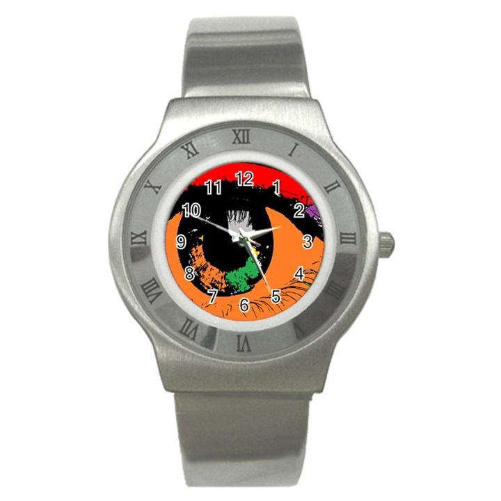 Eyes Makeup Human Drawing Color Stainless Steel Watch