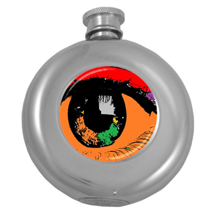 Eyes Makeup Human Drawing Color Round Hip Flask (5 oz)