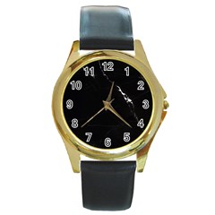 Black Marble Tiles Rock Stone Statues Round Gold Metal Watch by Simbadda