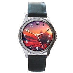 Italy Sunrise Sky Clouds Beautiful Round Metal Watch by Simbadda