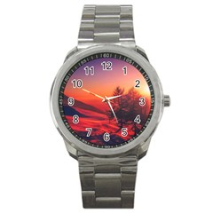 Italy Sunrise Sky Clouds Beautiful Sport Metal Watch by Simbadda