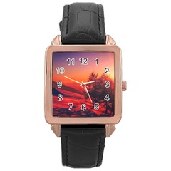 Italy Sunrise Sky Clouds Beautiful Rose Gold Leather Watch  by Simbadda