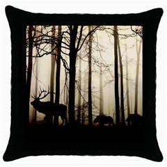 Forest Fog Hirsch Wild Boars Throw Pillow Case (black) by Simbadda