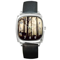 Forest Fog Hirsch Wild Boars Square Metal Watch by Simbadda