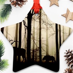 Forest Fog Hirsch Wild Boars Star Ornament (two Sides) by Simbadda