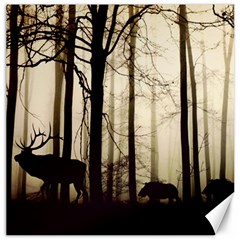 Forest Fog Hirsch Wild Boars Canvas 16  X 16   by Simbadda