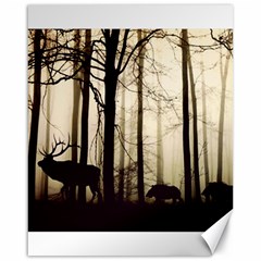 Forest Fog Hirsch Wild Boars Canvas 16  X 20   by Simbadda