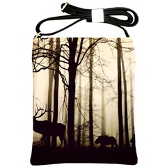 Forest Fog Hirsch Wild Boars Shoulder Sling Bags by Simbadda