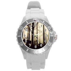 Forest Fog Hirsch Wild Boars Round Plastic Sport Watch (l) by Simbadda