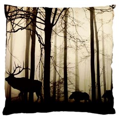 Forest Fog Hirsch Wild Boars Large Cushion Case (one Side) by Simbadda