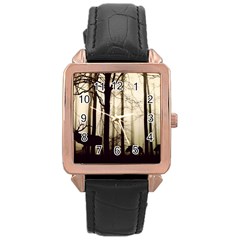 Forest Fog Hirsch Wild Boars Rose Gold Leather Watch  by Simbadda