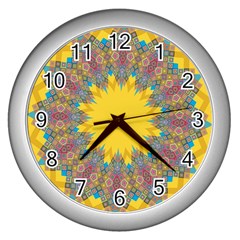 Star Quilt Pattern Squares Wall Clocks (silver)  by Simbadda