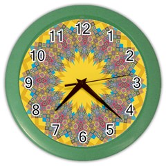 Star Quilt Pattern Squares Color Wall Clocks by Simbadda