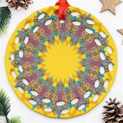 Star Quilt Pattern Squares Ornament (round Filigree) by Simbadda