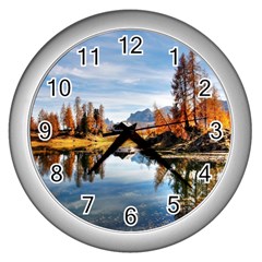 Dolomites Mountains Italy Alpine Wall Clocks (silver)  by Simbadda