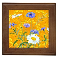 Flowers Daisy Floral Yellow Blue Framed Tiles by Simbadda