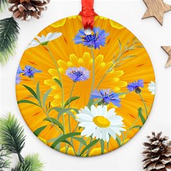 Flowers Daisy Floral Yellow Blue Ornament (round) by Simbadda