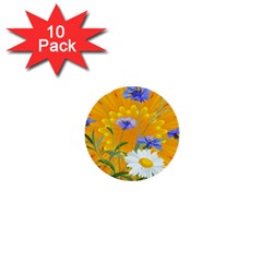 Flowers Daisy Floral Yellow Blue 1  Mini Buttons (10 Pack) 