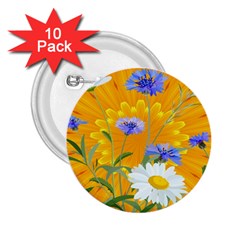 Flowers Daisy Floral Yellow Blue 2 25  Buttons (10 Pack)  by Simbadda