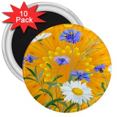 Flowers Daisy Floral Yellow Blue 3  Magnets (10 Pack)  by Simbadda