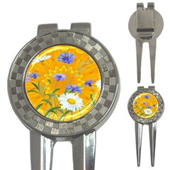 Flowers Daisy Floral Yellow Blue 3-in-1 Golf Divots by Simbadda