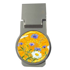 Flowers Daisy Floral Yellow Blue Money Clips (round)  by Simbadda