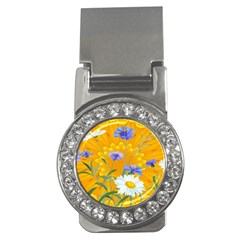 Flowers Daisy Floral Yellow Blue Money Clips (cz)  by Simbadda