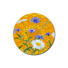 Flowers Daisy Floral Yellow Blue Rubber Coaster (round) 