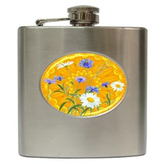 Flowers Daisy Floral Yellow Blue Hip Flask (6 Oz) by Simbadda