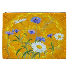 Flowers Daisy Floral Yellow Blue Cosmetic Bag (xxl)  by Simbadda