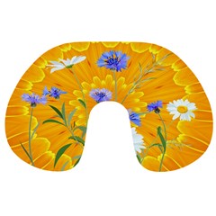 Flowers Daisy Floral Yellow Blue Travel Neck Pillows by Simbadda