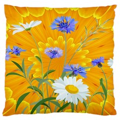 Flowers Daisy Floral Yellow Blue Large Flano Cushion Case (one Side) by Simbadda