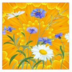 Flowers Daisy Floral Yellow Blue Large Satin Scarf (square) by Simbadda