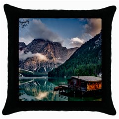 Italy Mountains Pragser Wildsee Throw Pillow Case (black) by Simbadda