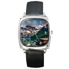 Italy Mountains Pragser Wildsee Square Metal Watch by Simbadda