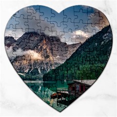 Italy Mountains Pragser Wildsee Jigsaw Puzzle (heart) by Simbadda