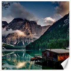 Italy Mountains Pragser Wildsee Canvas 12  X 12   by Simbadda