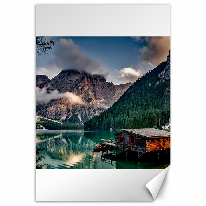 Italy Mountains Pragser Wildsee Canvas 12  x 18  