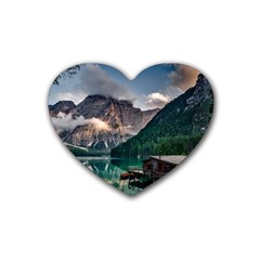 Italy Mountains Pragser Wildsee Rubber Coaster (heart)  by Simbadda