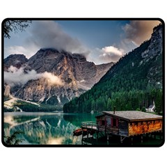 Italy Mountains Pragser Wildsee Fleece Blanket (medium)  by Simbadda