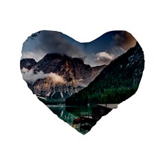 Italy Mountains Pragser Wildsee Standard 16  Premium Heart Shape Cushions by Simbadda