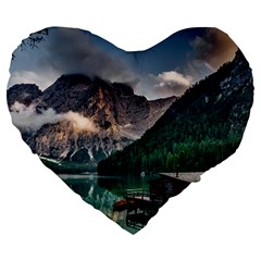 Italy Mountains Pragser Wildsee Large 19  Premium Heart Shape Cushions by Simbadda