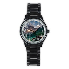 Italy Mountains Pragser Wildsee Stainless Steel Round Watch by Simbadda