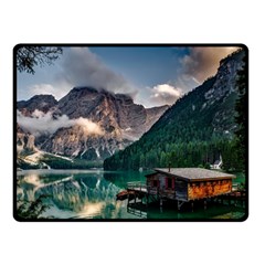 Italy Mountains Pragser Wildsee Double Sided Fleece Blanket (small)  by Simbadda